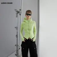 LEDIM WANG白标/可露丽风连帽薄款羽绒服女25冬新款鹅绒修身绿色