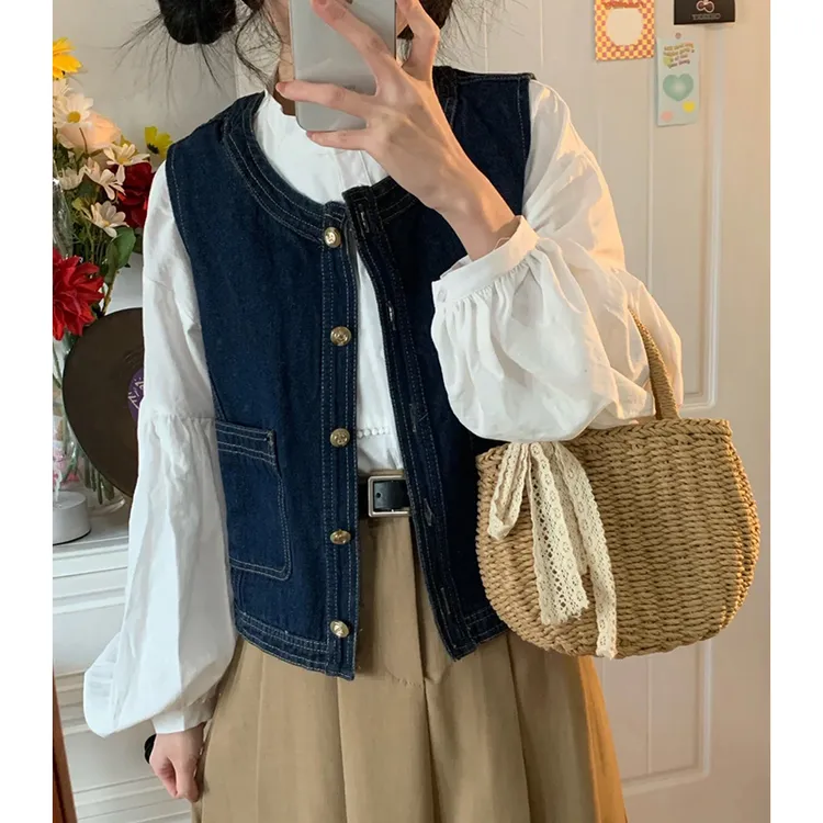 加法叠穿牛仔马甲外套女短款春夏新款设计感小众夹克背心上衣百搭