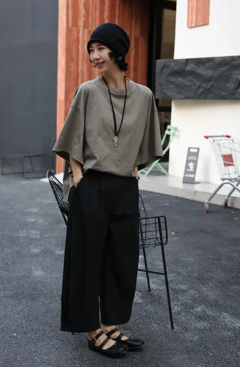 TT设计师【冒险家】日系纯棉简约慵懒风宽松休闲阔腿裤TT190540