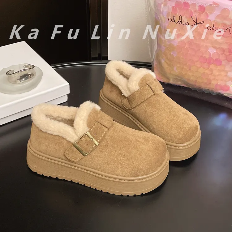 【靓俪范LIANGLIFAN】女款勃肯鞋女冬季加绒保暖厚底一脚蹬毛毛鞋女