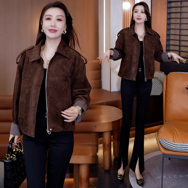 麂皮绒外套女2025年春秋季新款短款小香风时尚百搭外衣洋气上衣