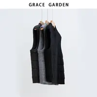 GRACE GARDEN【方格马甲！】百搭方格夹棉坎肩马甲MJ5I1603