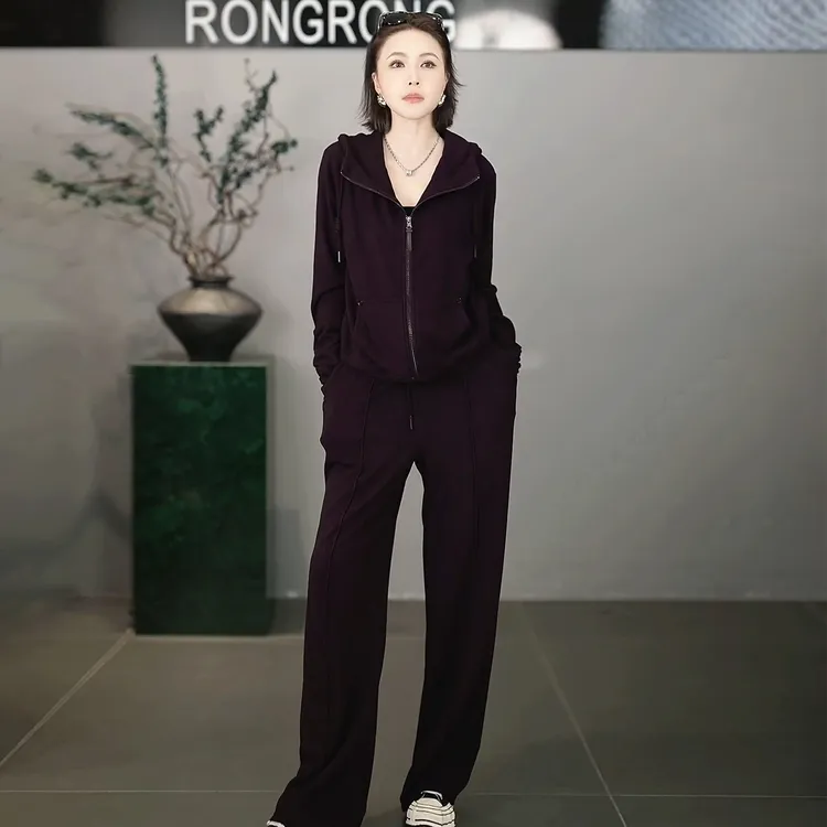 溶溶【乌木藤紫】RONG绵羊毛桑蚕丝双层超柔卫衣卫裤套装25C61531-1