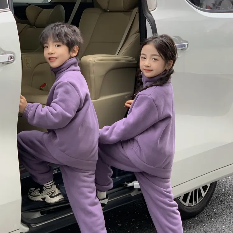 冬季奥利绒加绒加厚款亲子套装女童大中小男童青少年校服神器