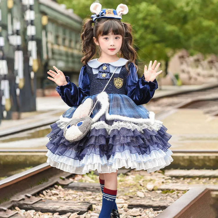 女童朱迪兔子警官连衣裙秋冬儿童洋气学院风加绒加厚洛丽塔公主裙