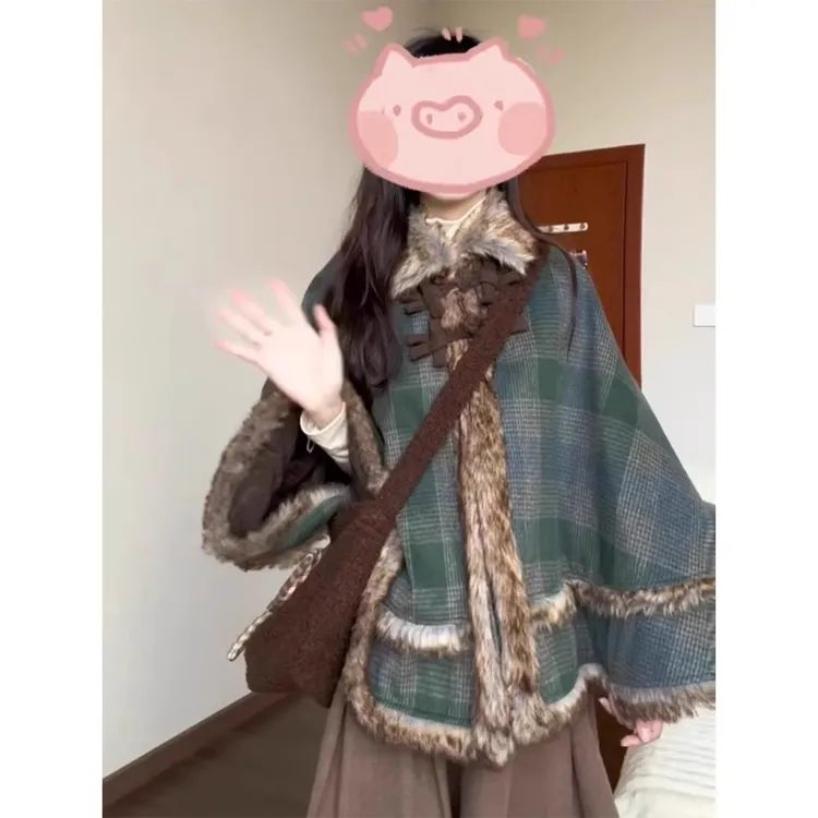 冬装搭配一整套大码胖mm披肩斗篷毛呢外套韩系高级两件套装裙子女