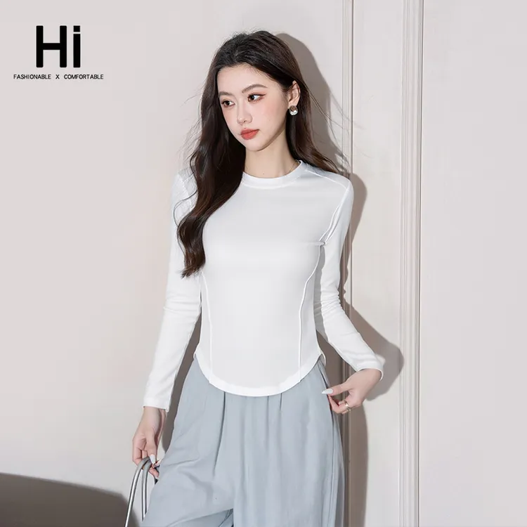 HI【嗨牌·圆领长袖】秋季明线设计亲肤圆领修身长袖打底衫TL2520