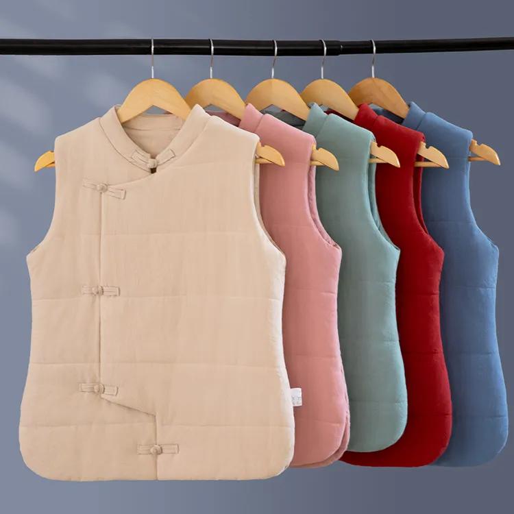 棉花中式拜年服盘扣马甲女 中国风复古夹棉马夹 唐装坎肩背心秋冬