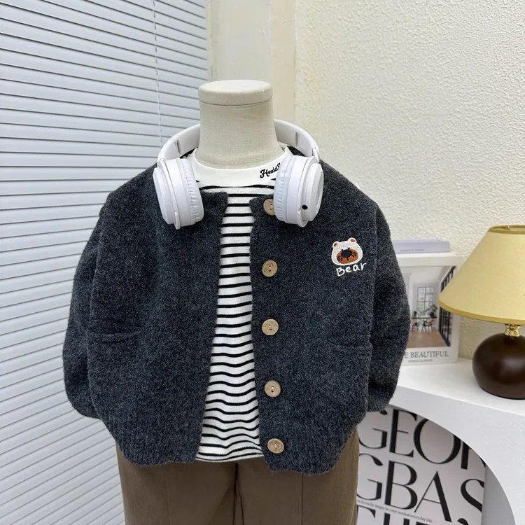男童秋装开衫毛衣2025新款儿童韩版针织衫宝宝外套中小童时髦上衣
