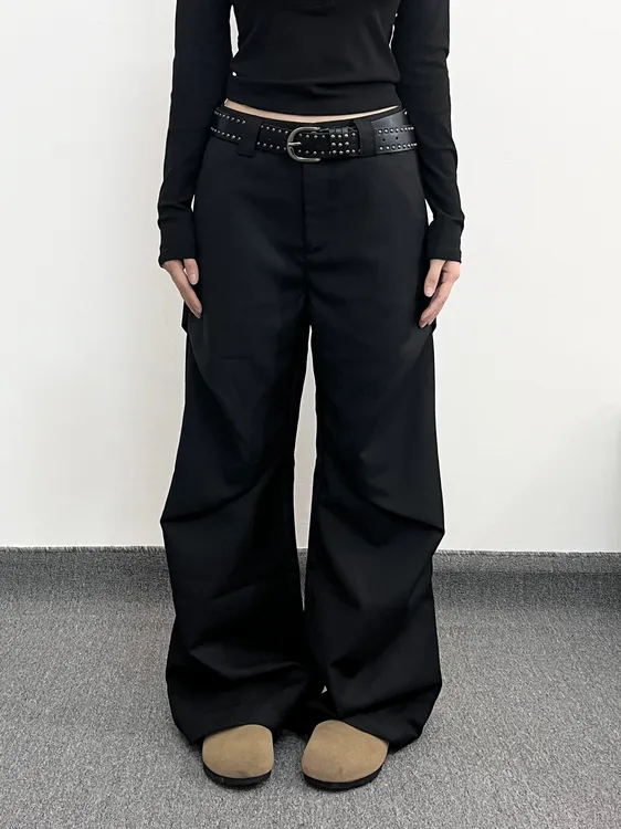 万兔的One美式复古小众褶皱拖地喇叭休闲裤高级宽松垂感西裤男女