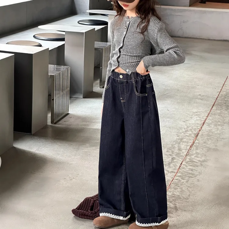儿童秋装2025年新款大女童装黑色裤子春秋款水洗牛仔裤秋季直筒裤
