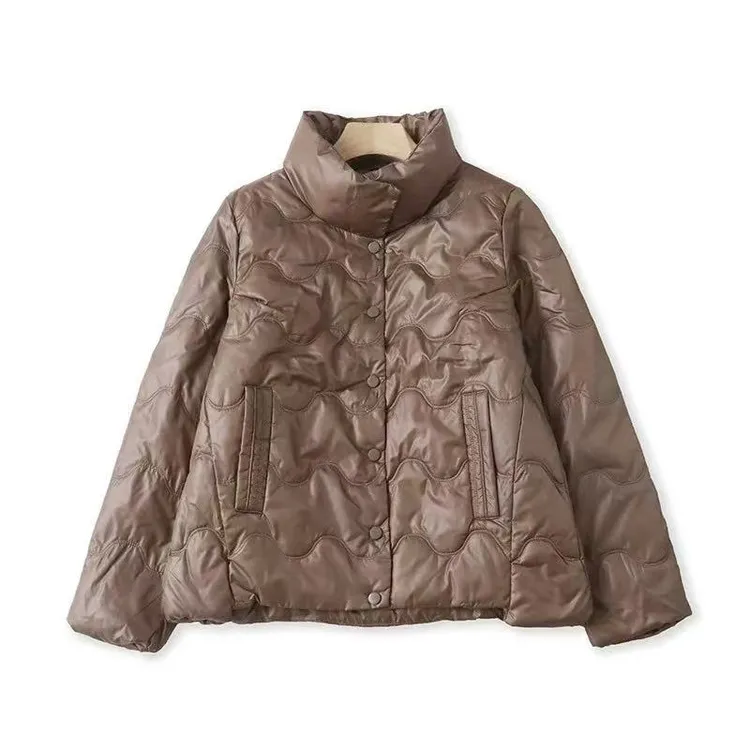 F46女装复古轻薄鸭绒羽绒服冬季纯色加厚保暖休闲外套