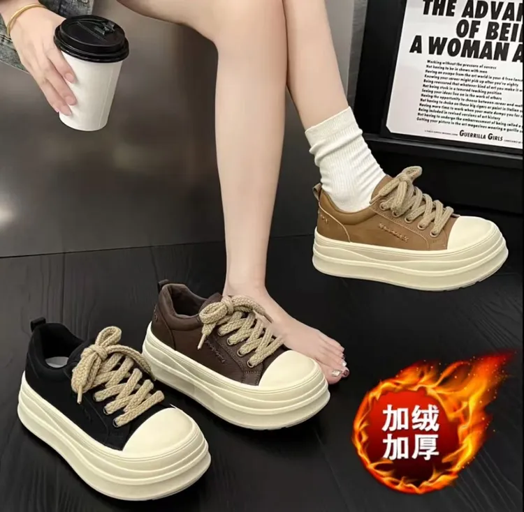 秋冬款增高板鞋时尚休闲鞋厚底饼干鞋小白鞋学生百搭休闲鞋