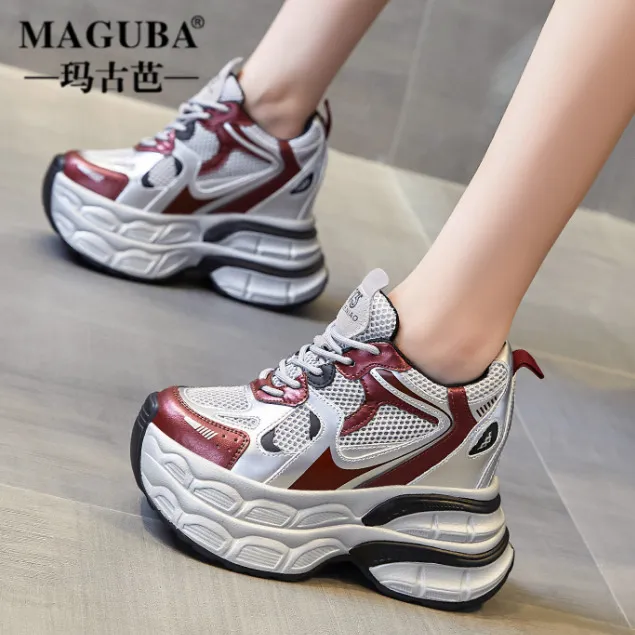MAGUBA/玛古芭网红老爹鞋女增高厚底拼色网面小个子时尚休闲女鞋