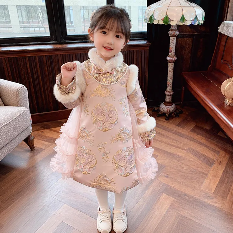 女童中国风旗袍裙冬装2025新款洋气儿童唐装拜年服女孩新年公主裙
