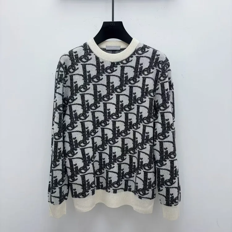 C.Dioc25秋冬男士老花满印提花羊毛羊绒混纺针织衫毛衣