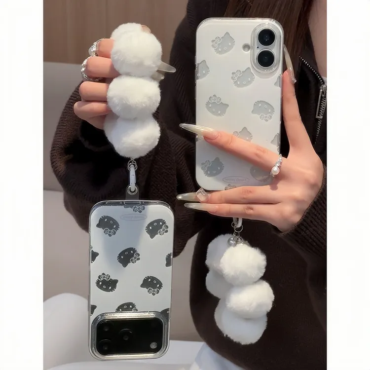 雅天立日韩镂空闪粉KT挂绳适用苹果16/17手机壳华为vivoppo小米15