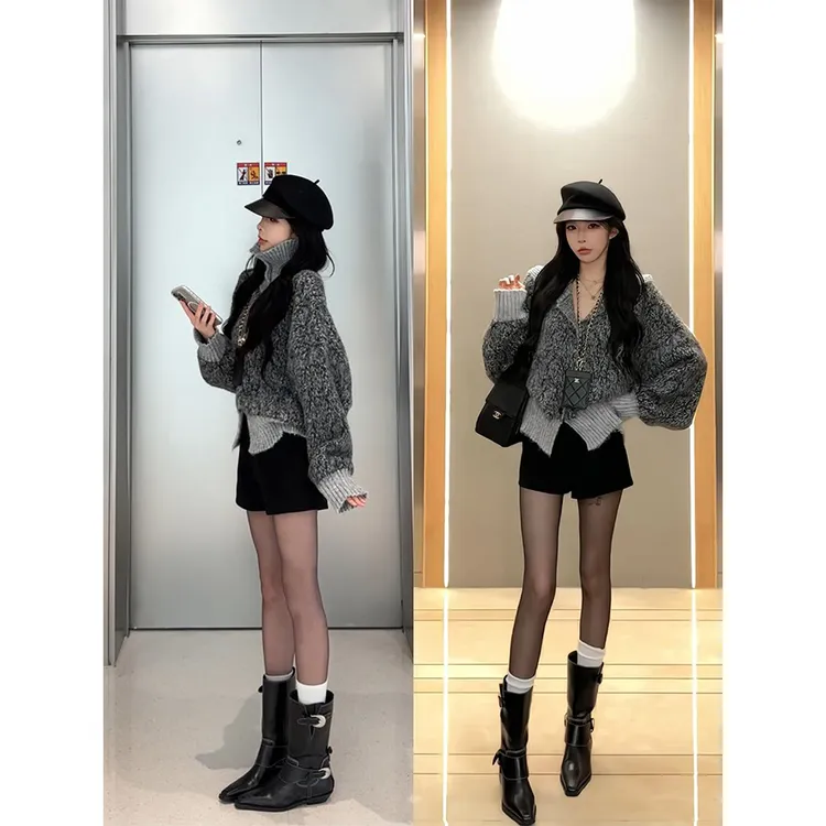 【小琳专属】【出街私服】休闲长袖撞色宽松显瘦遮肉毛衣开衫女秋冬