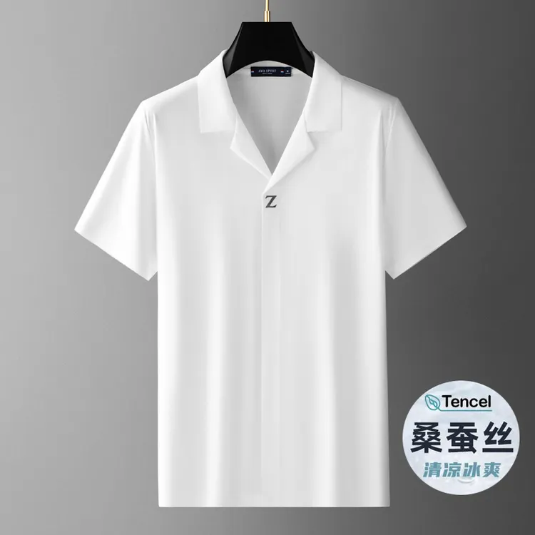 Tispair蚕丝薄款男士夏季高弹休闲翻领透气商务纯色高端POLO衫T恤
