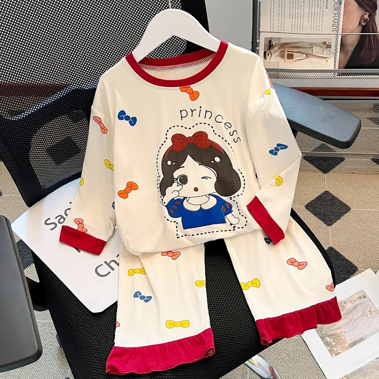 女童莫代尔睡衣春秋女宝宝家居服两件套长袖2025夏季薄款儿童套装