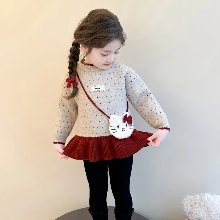 女童加绒毛衣冬季2025新款儿童一体绒加厚针织衫女宝宝内搭打底衫
