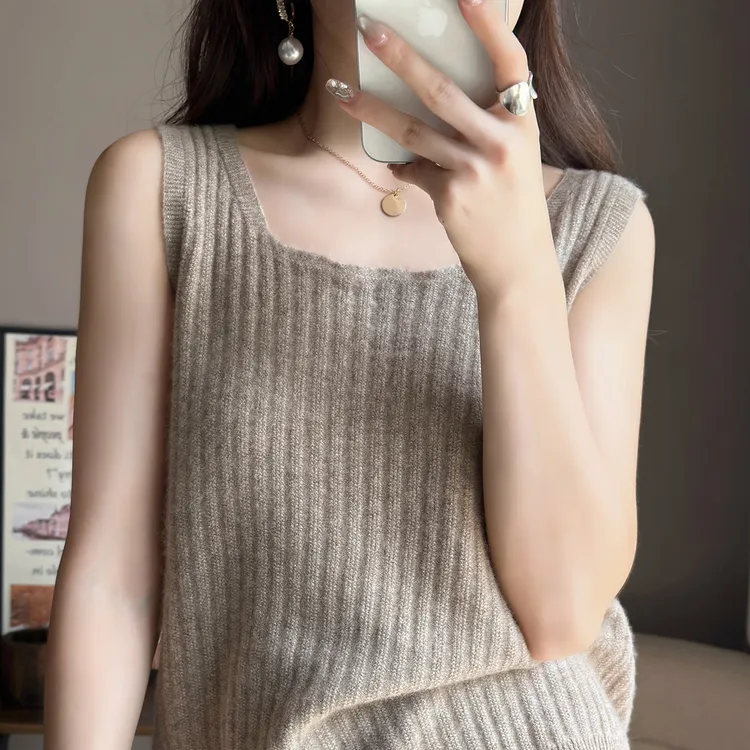 【MU.YU专属】新粉必拍【100羊毛】玉米粒方领吊带背心