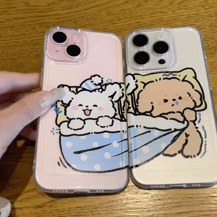 情侣睡觉小狗适用iPhone17/16手机壳苹果15华为vivo小米oppo防摔