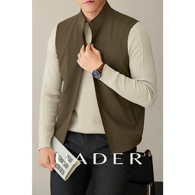 UADER牛奶丝面料双面穿马甲春秋含羊毛商务休闲外套男士立领坎肩