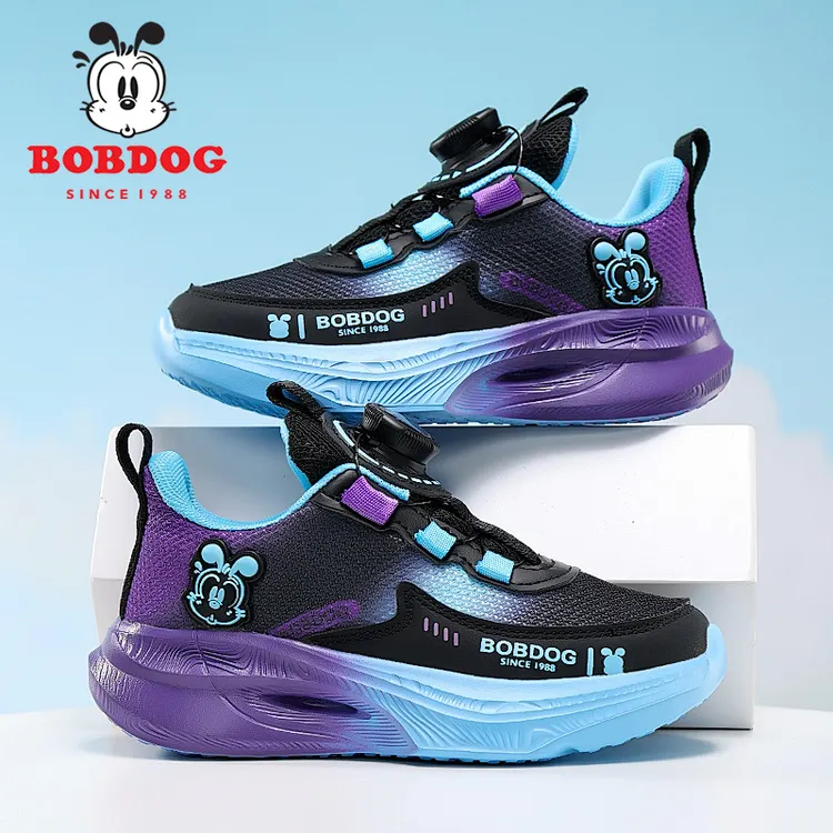 巴布豆童鞋男童运动鞋2025秋季新款透气网面皮面中大童轻便跑步鞋