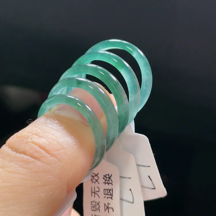 天然翡翠a货蓝水戒指戒圈圈口冰透