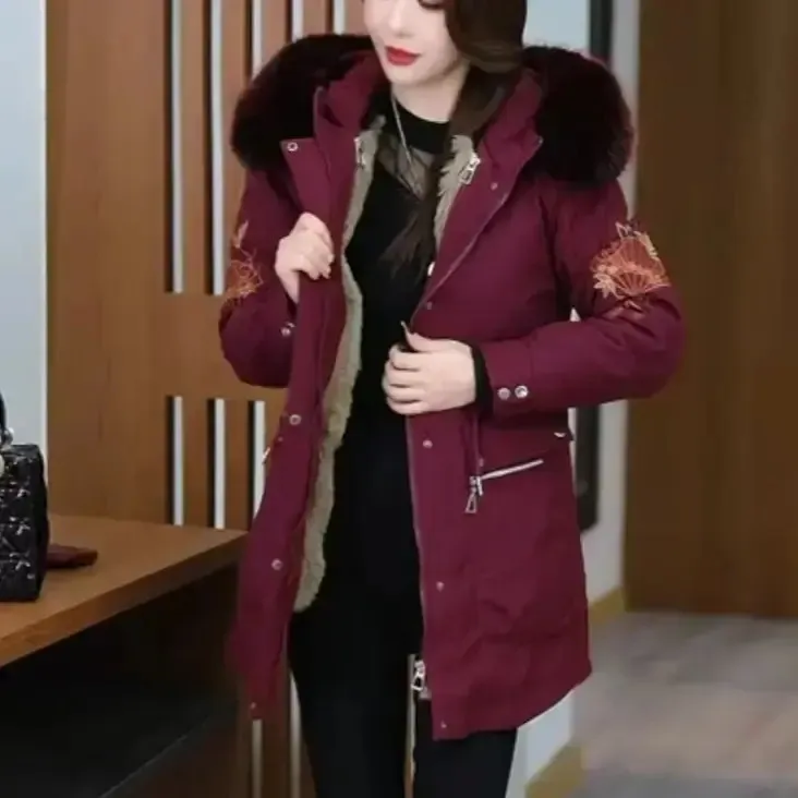 新款2025加绒加厚可拆卸内胆派克服外穿宽松显瘦棉服外套中长款