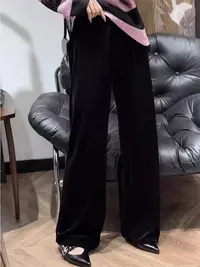 长裤网红极简风高腰欧美风微弹复古金丝休闲裤设计师