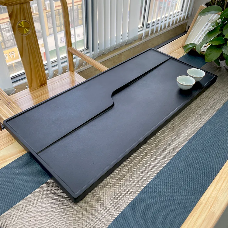 乌金石茶盘百搭家用简约大号精致长方形黑色石茶台排水式手工