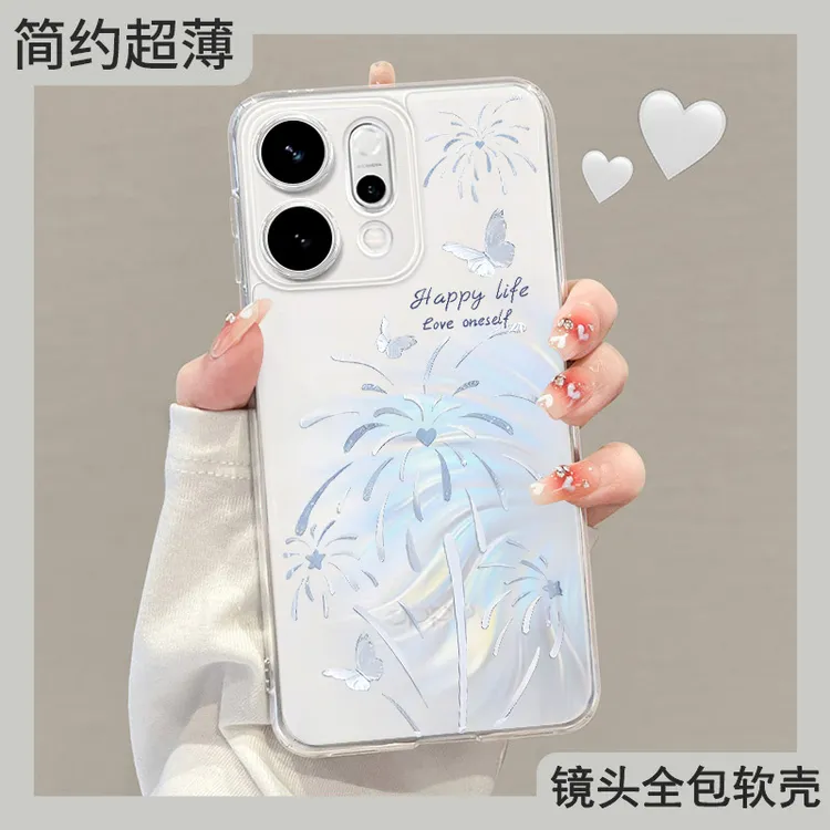 蓝色烟花适用opporeno14手机壳新款reno14pro透明13网红oppo防摔