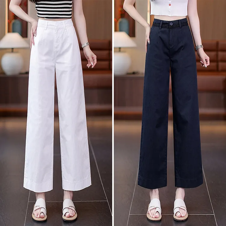 窄版阔腿西装裤女士夏季薄款2025新款高腰宽松显瘦休闲九分直筒裤