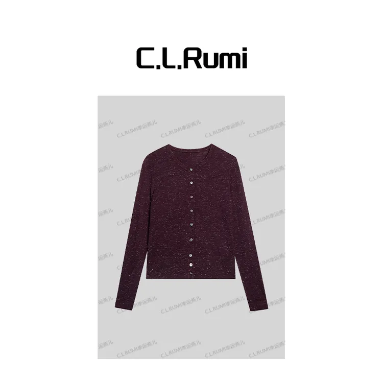 【rumi小店】乌梅子酱 轻奢圆领百搭金丝羊毛长袖针织开衫4761ks
