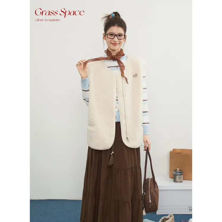 原野空间GRASS SPACE羊羔绒毛马甲女冬宽松无袖休闲韩系显瘦背心