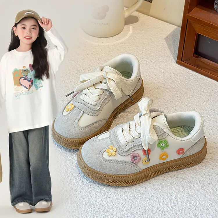 女童运动鞋小女孩洋气2025春秋新款儿童花朵板鞋中大童软底德训鞋