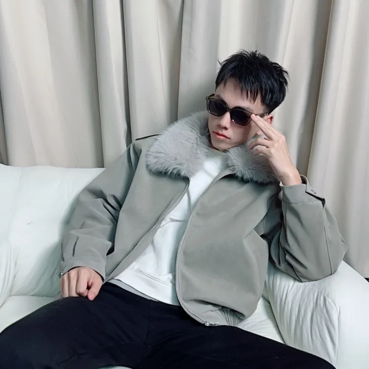 宽松立领保暖拼接座山雕棉服棉衣潮流冬季翻领毛领可拆卸韩版男装