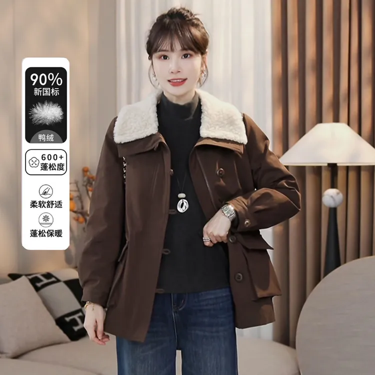 毛领派克温暖过冬毛毛领拼接收腰大口袋白鸭绒外套女冬季