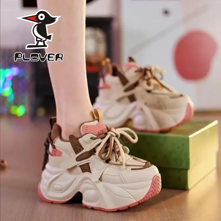 8CM增高女鞋2024春夏新款厚底系带防滑耐磨PU橡胶鞋