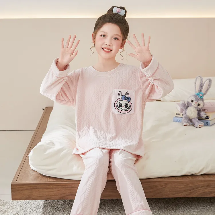 女童睡衣海岛绒秋冬季保暖中大童2026新款可爱儿童家居服薄绒套装