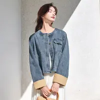 【复古水洗牛仔外套】秋季时尚短款袖口撞色气质百搭上衣牛仔外套