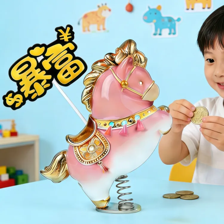 创意马上有钱存钱罐摆件装饰品车载摆件儿童储蓄钱罐生肖马年礼物