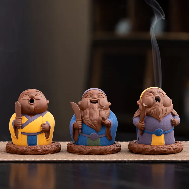 中式三国刘关张香炉家用室内檀香沉香香薰茶室桌面装饰品摆件