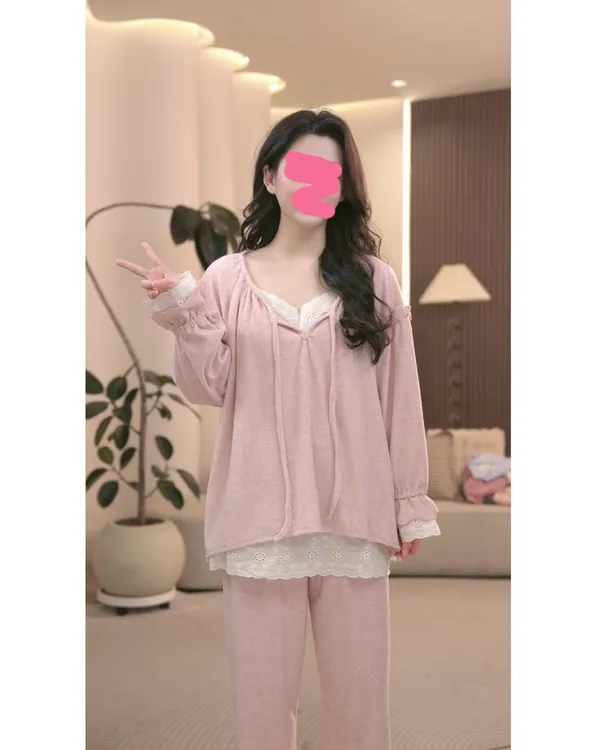 2025款睡衣女春秋冬新款女士粉绒棉蕾丝时尚高定家居服两件套装