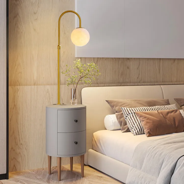 落地灯客厅氛围置物沙发边双抽屉轻奢卧室床头柜灯一体落地立式灯