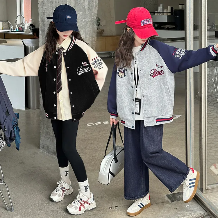 女童外套春秋2025新款6-12岁15岁中大儿童宽松休闲运动洋气棒球服