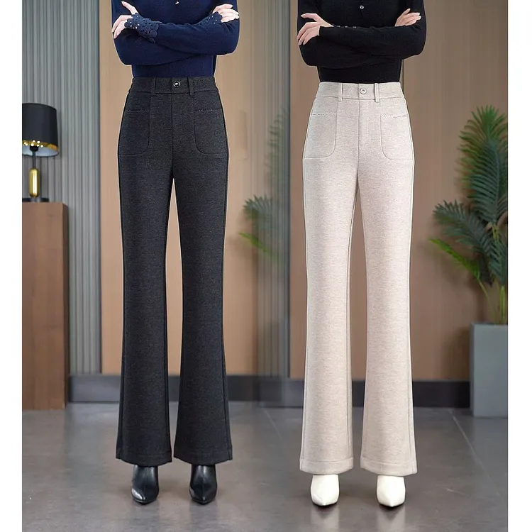 【澳洲进口绵羊毛】2025年冬季加厚松紧腰气质直筒微喇修身显瘦女裤