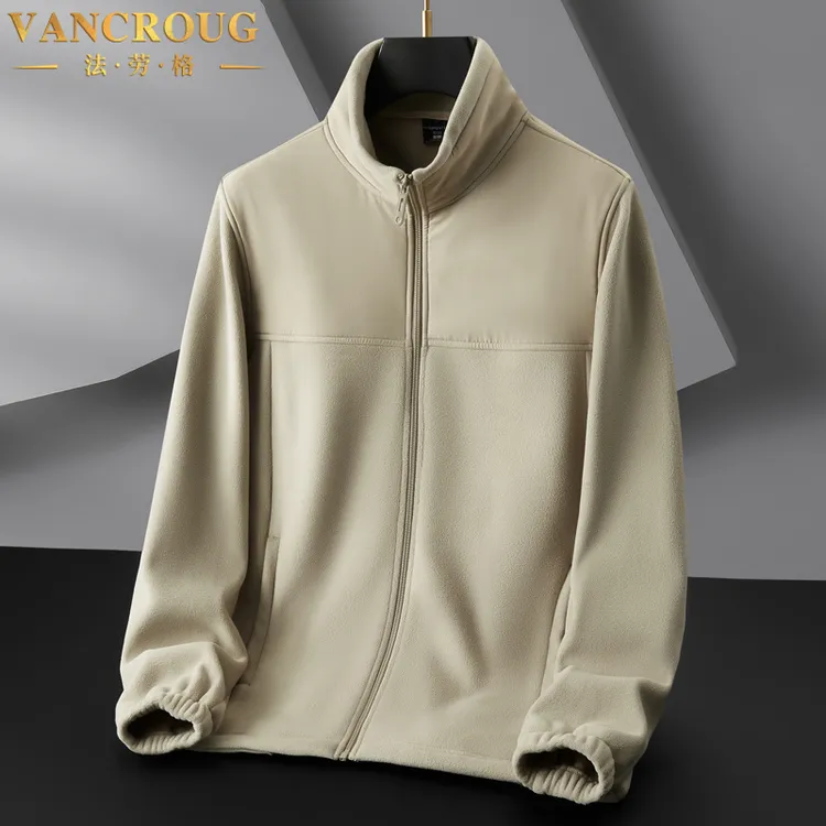 VANCROUG/法劳格夹克男士秋冬新款高级感加绒加厚摇粒绒保暖外套 